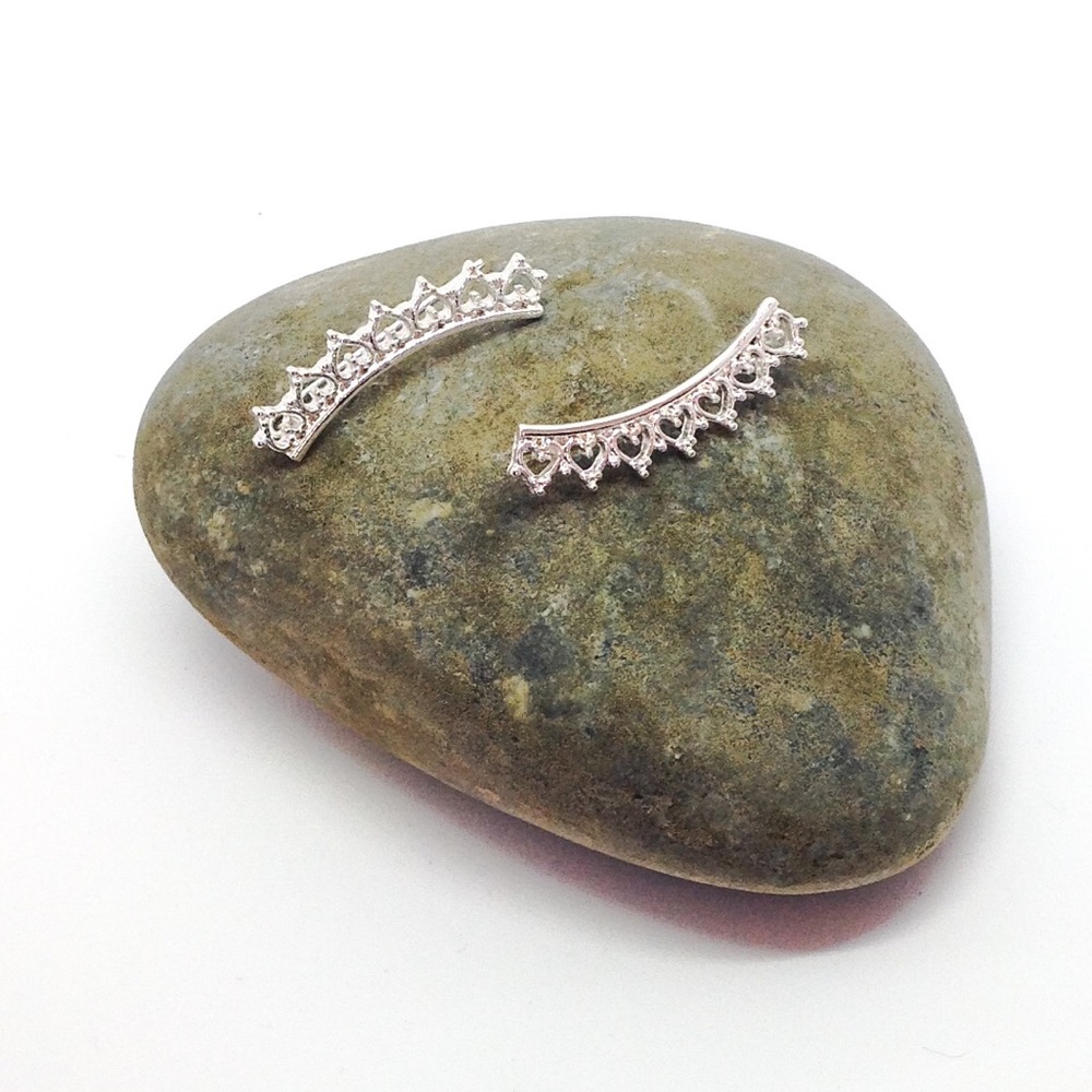 Silver Heart Climber Earrings by Dragon Life